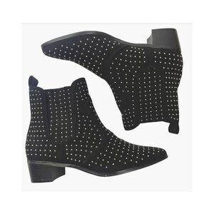 BCBG Gold Studded Faux Suede Ankle Bootie Size 9